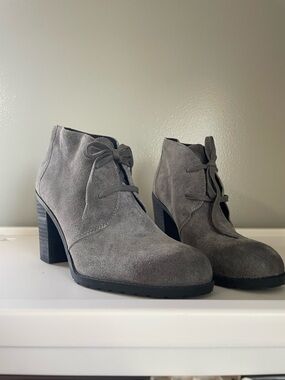 Franco Sarto Gray Suede Lace-Up Ankle Booties